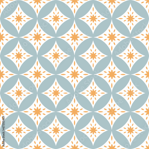 Blue and gold shippo tsunagi geometric vector seamless pattern. Ornamental Japanese overlapping circles vector for wallpaper, textile, paper, gift wrapping.