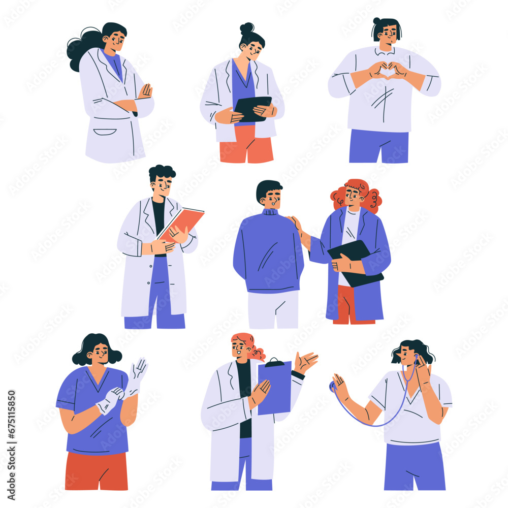 Man and Female Doctor Character as Professional Hospital Worker Vector Illustration Set