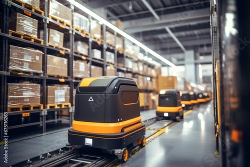 A highly automated warehouse, where AGVs autonomously transport boxes to their destinations © Emanuel