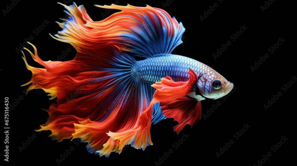 Fototapeta premium Capture the moving moment of siamese fighting fish isolated on black background. betta fish.