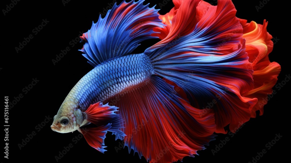 Capture the moving moment of siamese fighting fish isolated on black background. betta fish.