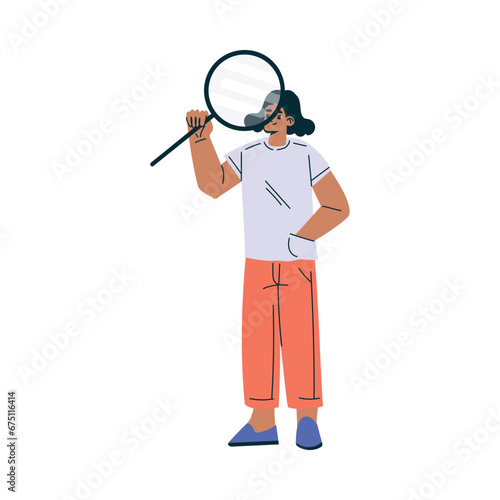 Female Doctor Character as Professional Hospital Worker with Magnifier Vector Illustration