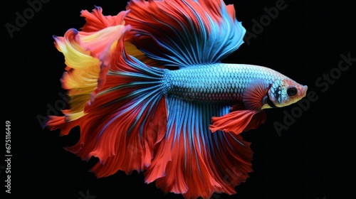 Capture the moving moment of siamese fighting fish isolated on black background. betta fish. © Asman
