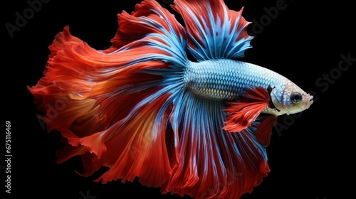 Capture the moving moment of siamese fighting fish isolated on black background. betta fish. © Asman