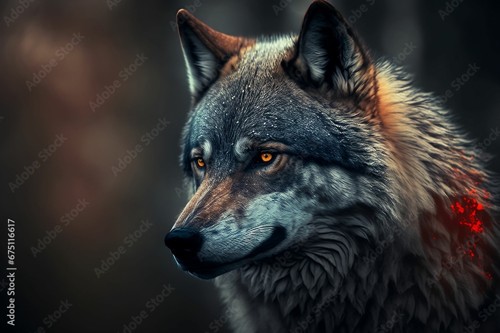 Obraz premium AI-generated illustration of a head of wolf with light blurred background