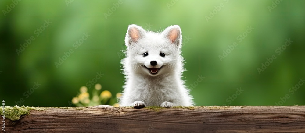In the background of the picturesque nature scene a white haired animal from the farm poses for a portrait showcasing its cute and funny antics that have made it a beloved pet a mammal with 