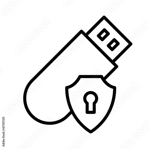 Secured USB security icon with black outline style. security, technology, data, usb, drive, flash, memory. Vector Illustration