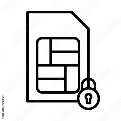 Sim lock security icon with black outline style. sim, security, lock, technology, padlock, secure, key. Vector Illustration