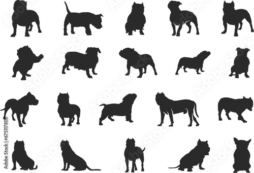 American bully dog silhouette, Bully dog silhouette, American bully svg, Bully dog clipart, Dog silhouette, American bully icon.
