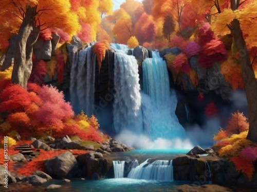 autumn waterfall surrounded by trees  © noah