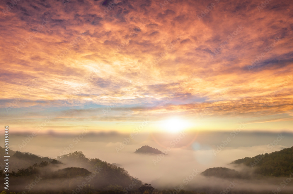 Landscape of Mountain views and Sunrise background