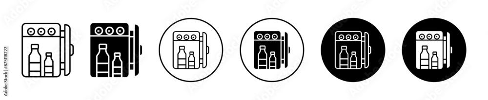 Minibar vector illustration set. Hotel mini refrigerator icon. Mini fridge for UI designs. Suitable for apps and websites. - obrazy, fototapety, plakaty 