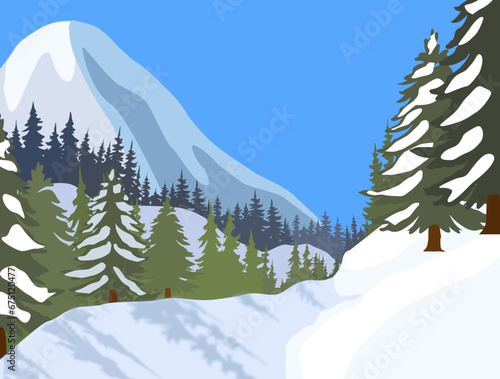 Snow, mountain,forest,pines, recreation, natural, extreme, roadster , winter, postcards, Christmas 