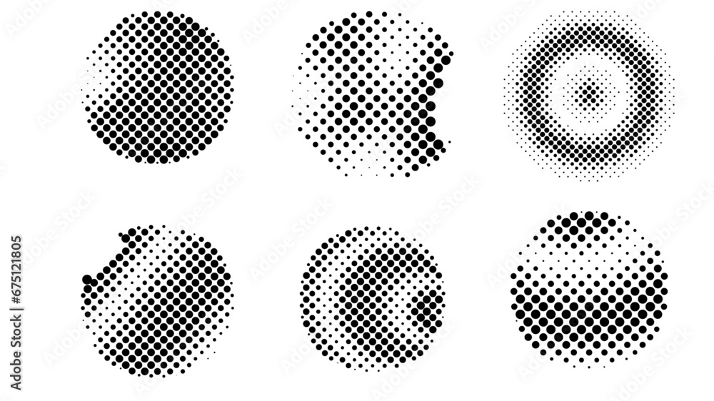 Abstract set of pop art comic style black halftone isolated on white background Vector. Dotted gold spray vector illustration. Abstract vector halftone background. Dot spray gradation vector