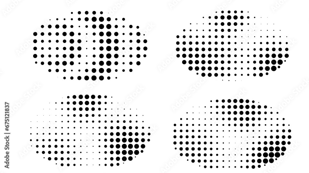 Abstract set of pop art comic style black halftone isolated on white background Vector. Dotted gold spray vector illustration. Abstract vector halftone background. Dot spray gradation vector