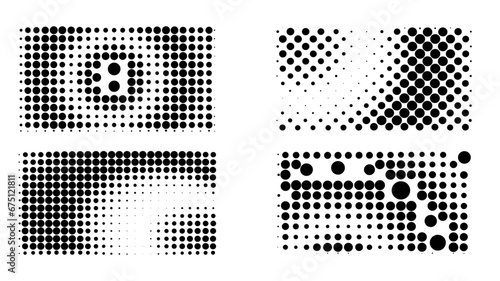 Abstract set of pop art comic style black halftone isolated on white background Vector. Dotted gold spray vector illustration. Abstract vector halftone background. Dot spray gradation vector