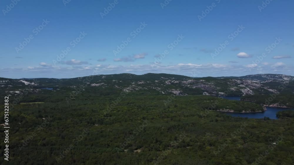 Aerial panoramic: Killarney Provincial Park, showcasing vast forests and lakes Aerial panoramic: Killarney Provincial Park, showcasing vast forests and lakes