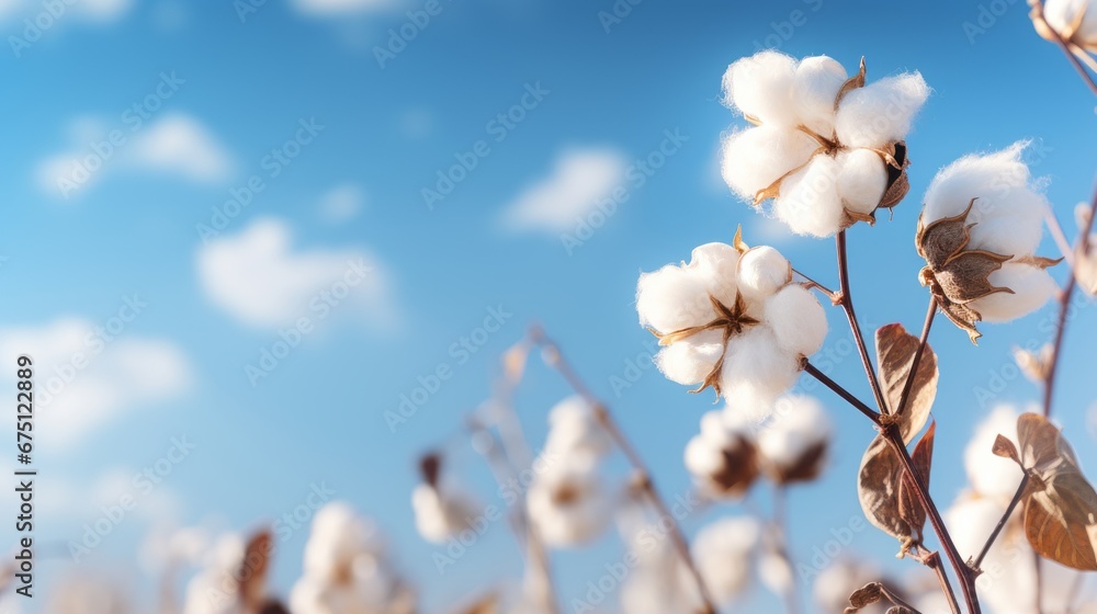 A blossoming organic white natural cotton plant in a sustainable field Scientific name: Gossypium A blossoming organic white natural cotton plant in a sustainable field Scientific name: Gossypium