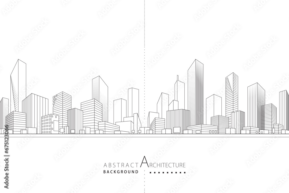 3D illustration, abstract modern urban landscape drawing background, imaginative architecture building construction perspective design