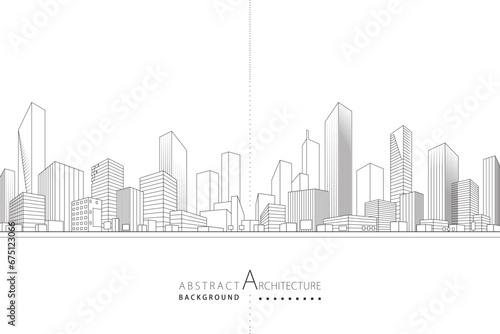 3D illustration, abstract modern urban landscape drawing background, imaginative architecture building construction perspective design photo