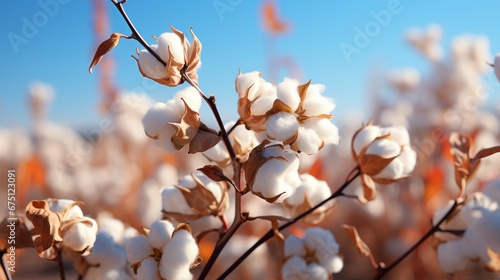 A blossoming organic white natural cotton plant in a sustainable field Scientific name: Gossypium © ND STOCK