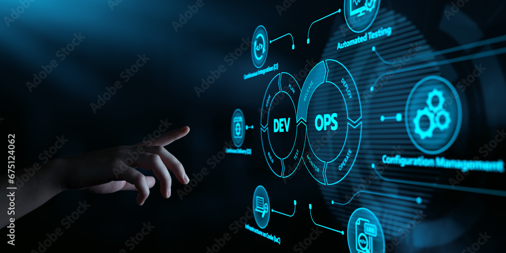 DevOps Dev Ops software development. Business Technology Automation Process Concept - obrazy, fototapety, plakaty 