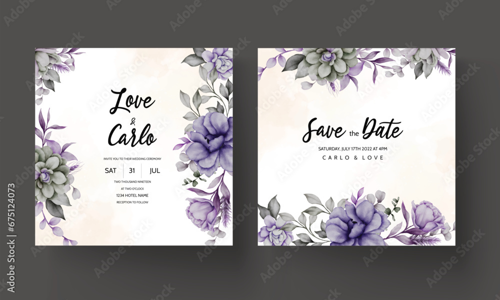 wedding invitation card with beautiful floral watercolor