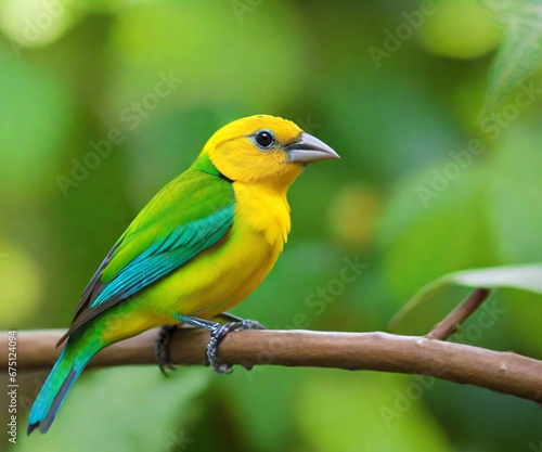 These are adorable birds. Stunning tanager Chlorophonia cyanea  a Colombian exotic tropical green songbird. 