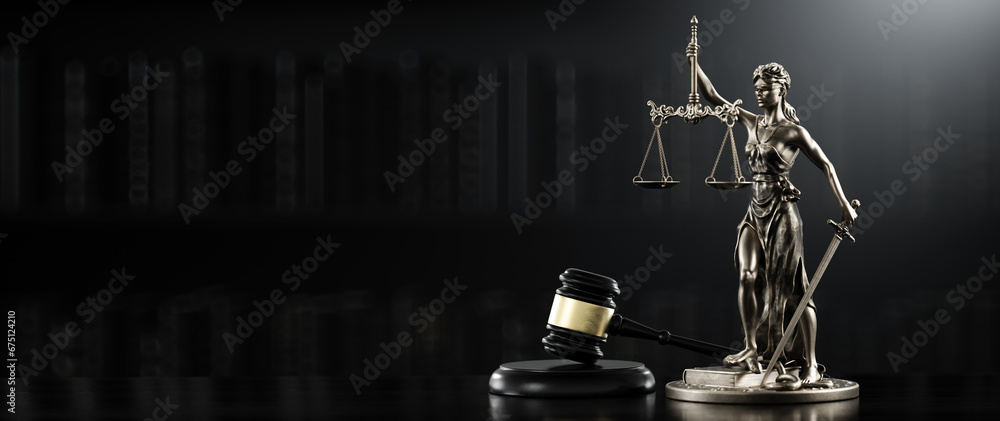 Law Legal System Justice Crime and violence concept. Themis and Gavel