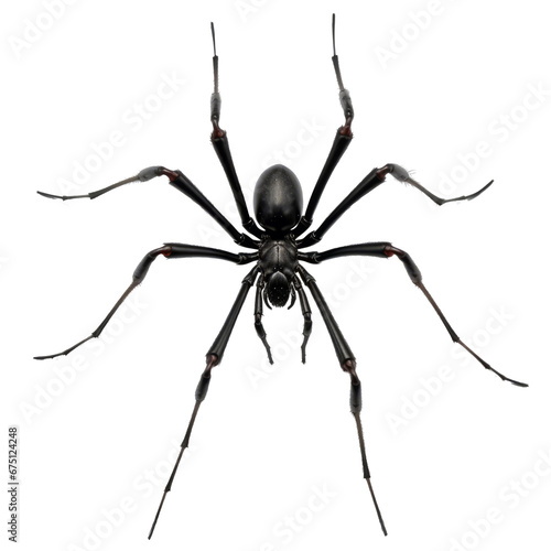 an all-black spider with long legs on transparent background