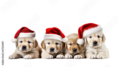 puppies wearing santa hat isolated on transparent background © Suralai