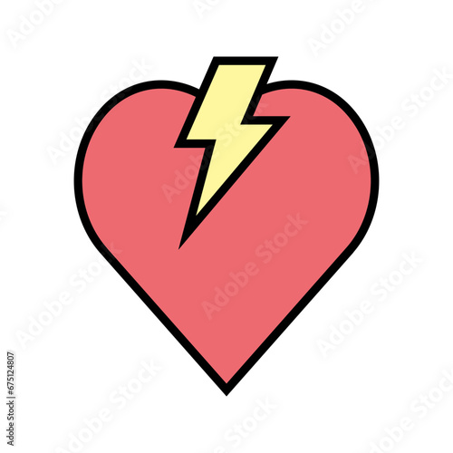 heart with a lightning bolt, illustration of a defibrillator, heart attack icon vector