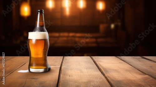 Beer on an old wooden table and on wooden table in beer cellar