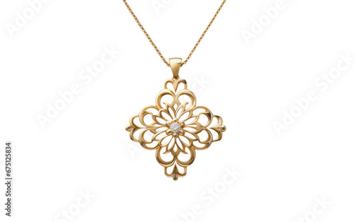Filigree Gold Pendant Necklace on Transparent Background