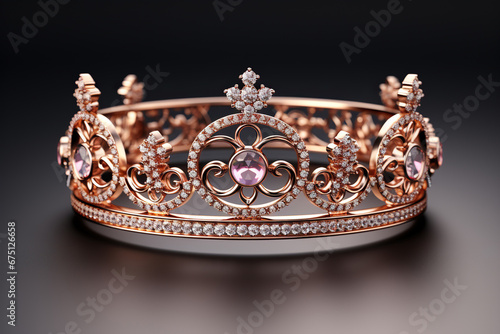 Elegant golden crown with precious stones on a dark background. Generated by artificial intelligence