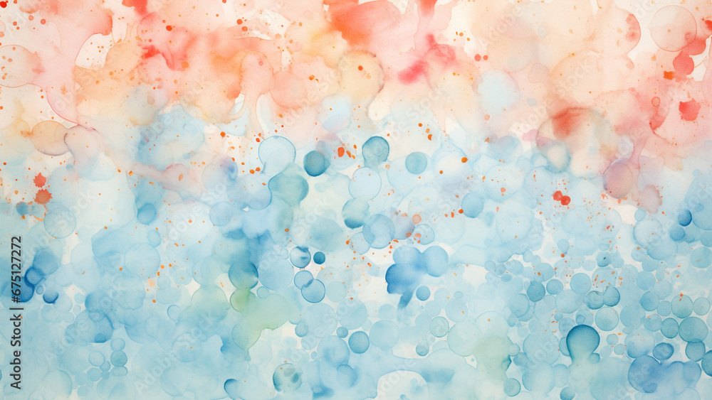 Teal and Coral Abstract Pattern with Watercolor Splatters