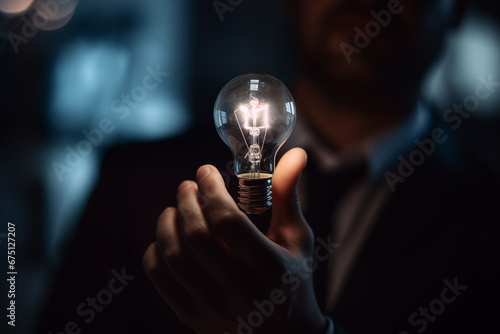a bulb in hand of businessman creative concepts