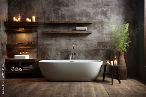Concrete wall in modern minimalist style interior design of bathroom
