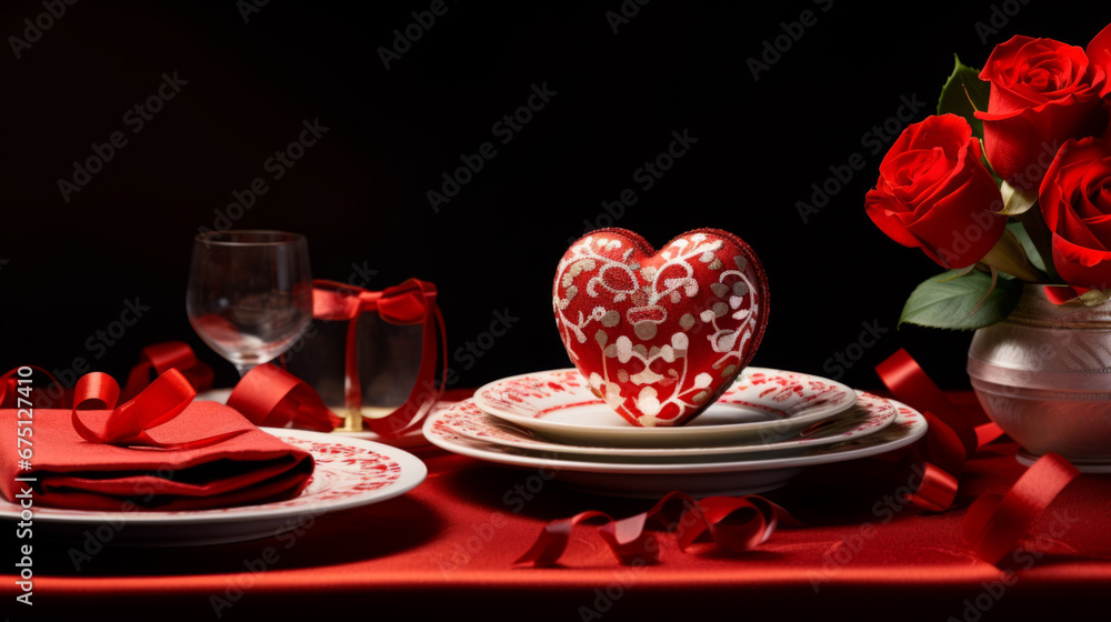 Table setting for romantic dinner, Valentine's day concept