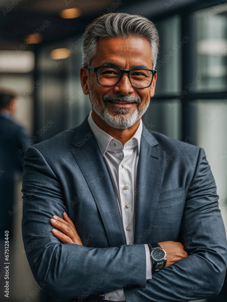 Middle-aged male business executive standing with arms folded, cool and smiling, success concept at business event. isolated on white background Middle-aged male business executive standing with arms folded, cool and smiling, success concept at business event. isolated on white background