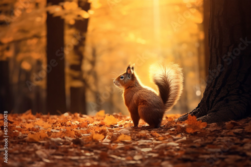 squirrel in the autumn forest generative ai