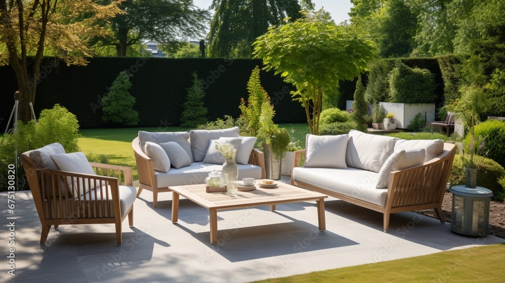 Fototapeta premium table and chairs in a garden generated by AI