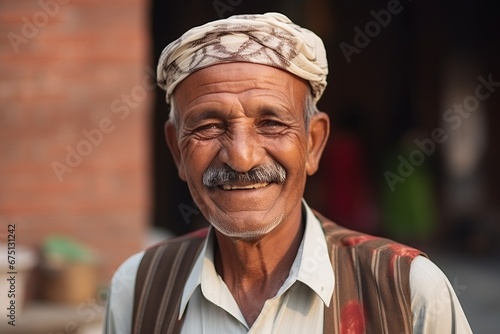 Portrait of an old Indian man wearing a headscarf.