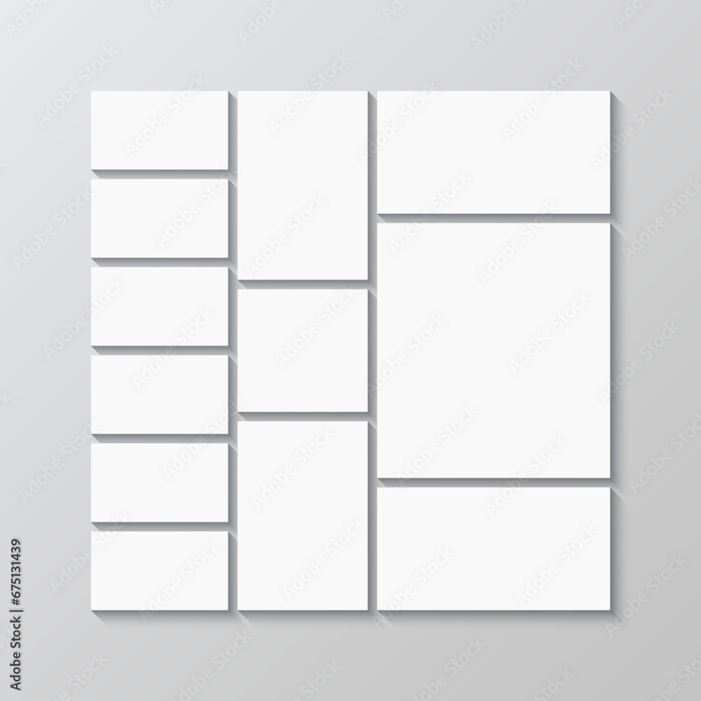 Scrapbook template. Moodboard grid. Album brandboard. Portfolio images mockup. Mosaic picture frame. Photo collage square layout. Mood board background. Gallery banner. Vector illustration Scrapbook template. Moodboard grid. Album brandboard. Portfolio images mockup. Mosaic picture frame. Photo collage square layout. Mood board background. Gallery banner. Vector illustration