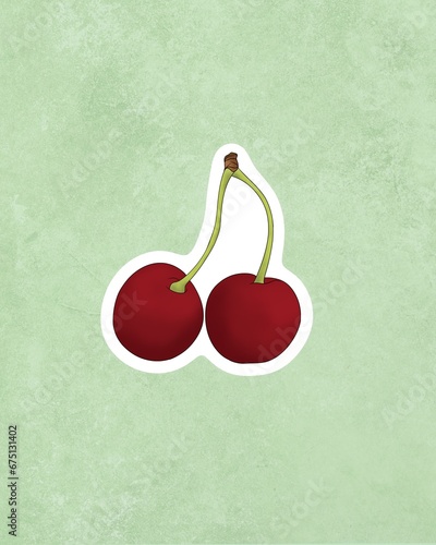 Delicious fresh ripe cherry fruit flat illustration design. Printable cherry ...