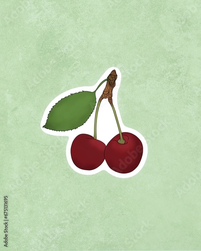 Delicious fresh ripe cherry fruit flat illustration design. Printable cherry ...