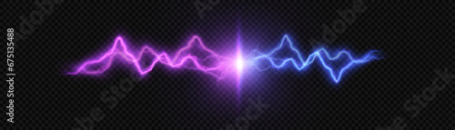 Abstract flash of light with elements of electric discharge, lightning. High current, power. Vector illustration of an overlay on an isolated Background.	