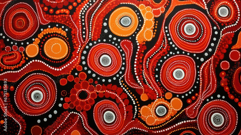 a painting of red and orange circles on a black and white background with circles in the center of the painting. generative ai a painting of red and orange circles on a black and white background with circles in the center of the painting. generative ai