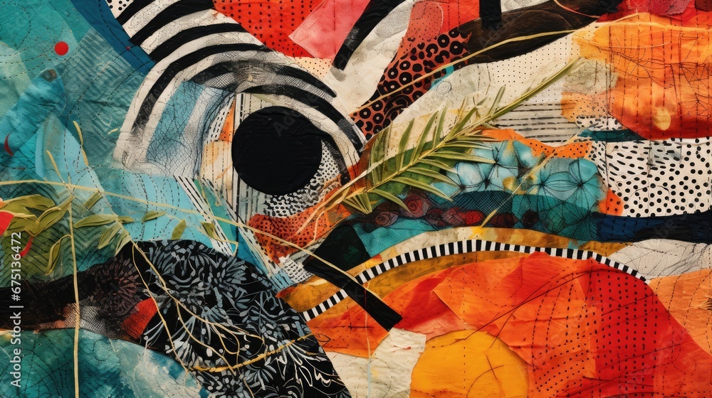Obraz premium a close up of a piece of art with a lot of different colors and shapes on it and a black hole in the middle. generative ai