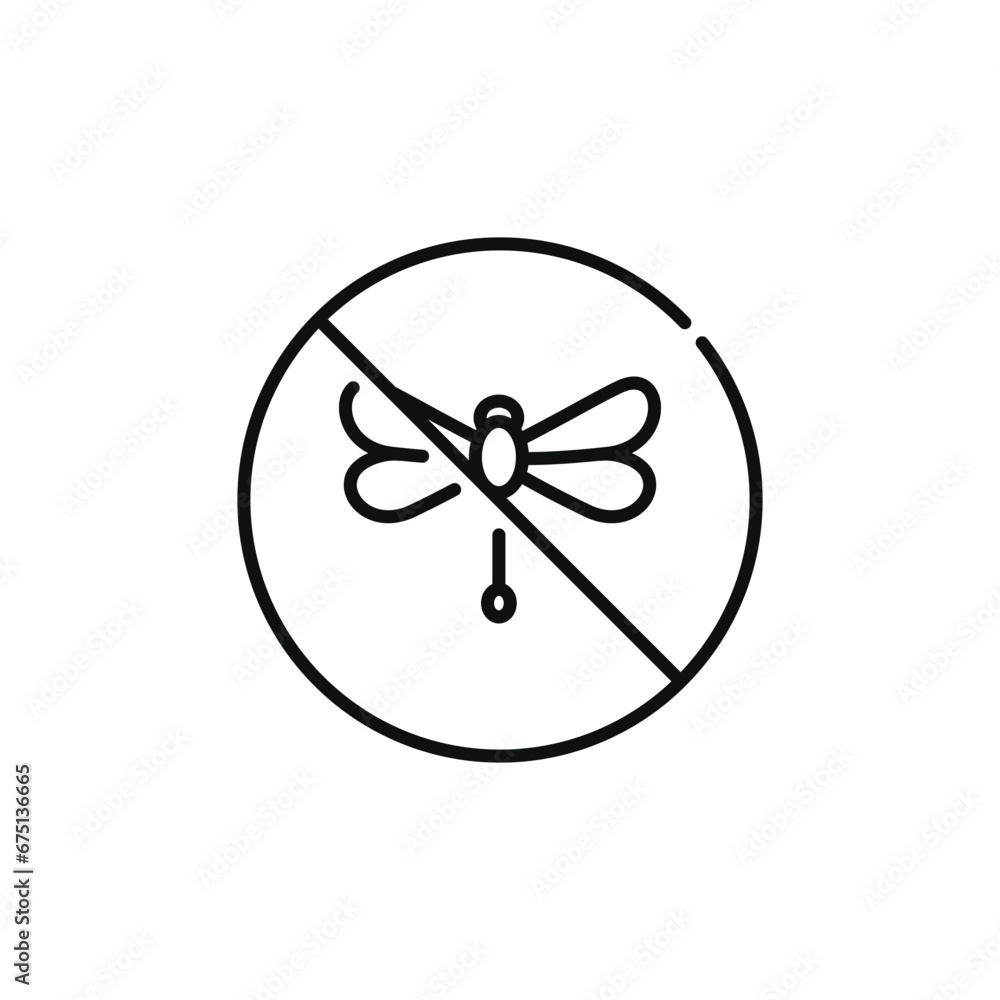 No insects line icon sign symbol isolated on white background. Dragonfly prohibition line icon No insects line icon sign symbol isolated on white background. Dragonfly prohibition line icon